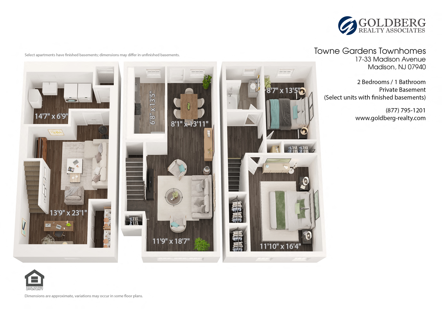 Floor plan for 2 beds, 1 bath, 1635 sqft